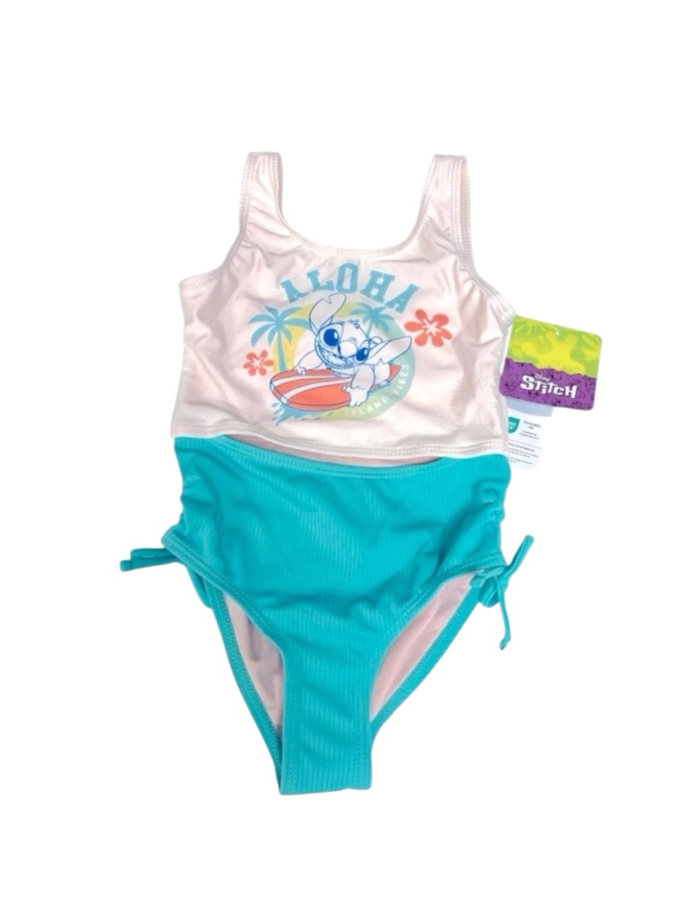 Disney Stitch Aloha Suffer Cream and Green Rashguard Swimsuit
